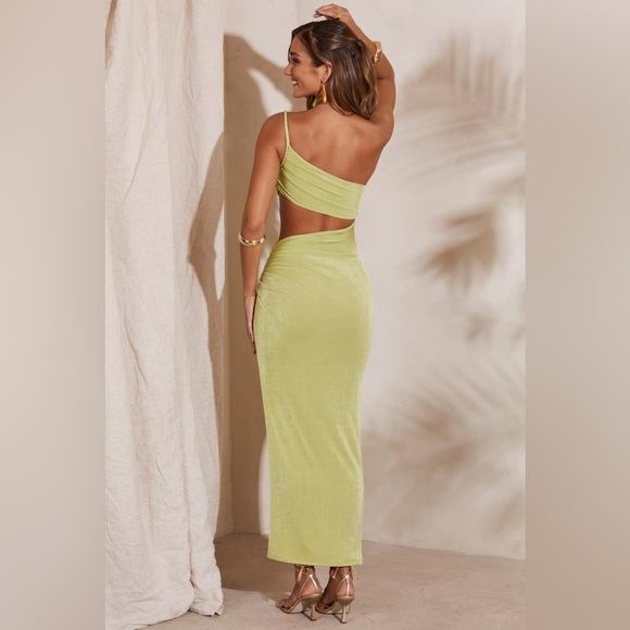 One Shoulder Cut Out Maxi Dress in Green - Picture 3 of 4